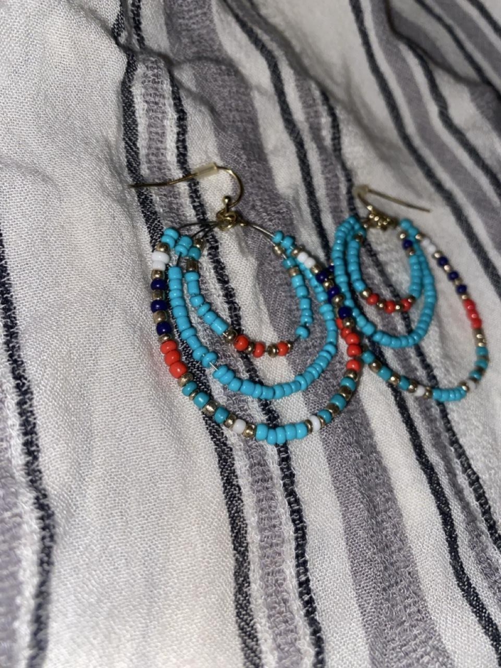 Southwestern Beaded Triple Hoop Dangle Earrings - Picture 1 of 2